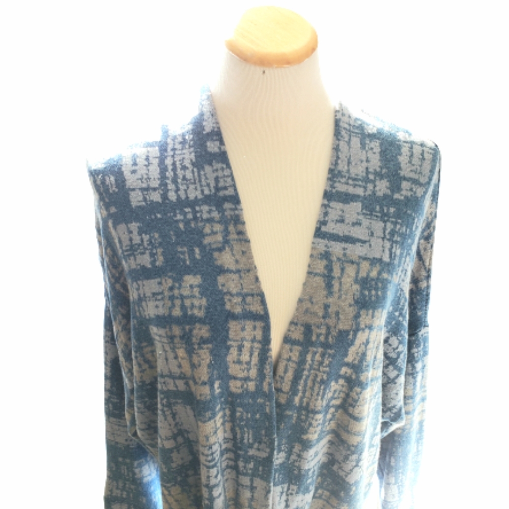 Pure Jill J Jill XL Indigo Blue Cotton Two-Tone Abstract One Button Cardigan - Picture 9 of 10